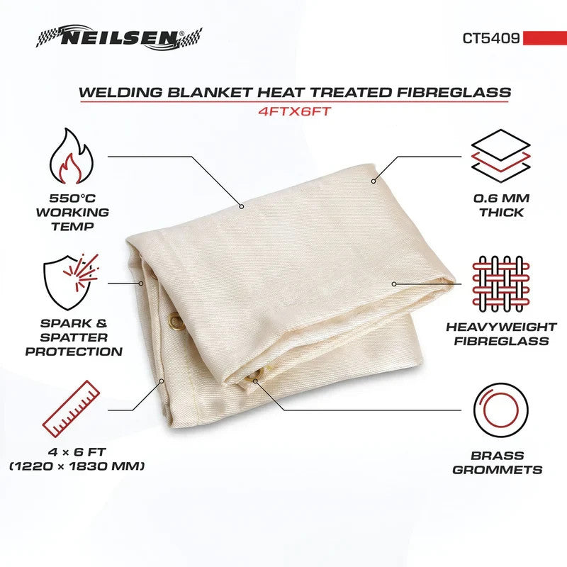 Neilsen Welding Blanket Fiberglass Heat Resistant 4Ft X 6Ft Flame Retardant