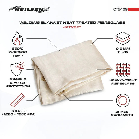 Neilsen Welding Blanket Fiberglass Heat Resistant 4Ft X 6Ft Flame Retardant