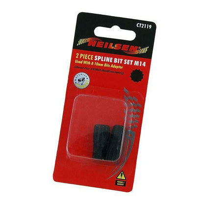 NEILSEN 2PC M14 Spline Bit Set 10MM Hex Drive 30MM