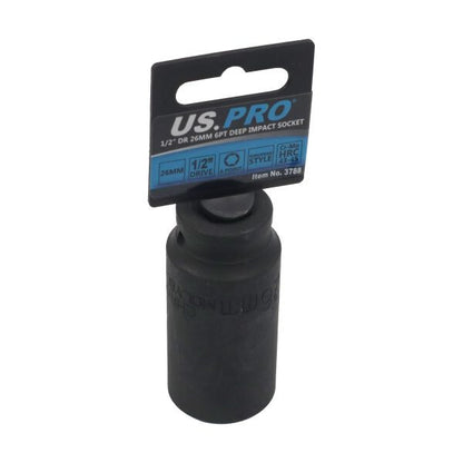 US PRO 1/2" Drive 26MM Deep Impact Socket 6PT 78MM