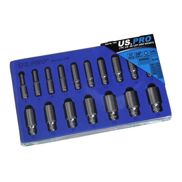 Us Pro 17Pc 3/8" Drive 12Pt Deep Socket Set 8-24Mm Socket Ratchet Tool