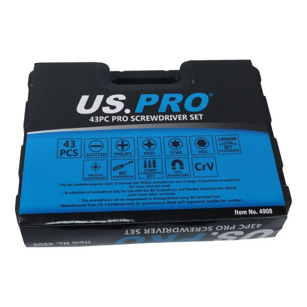 US PRO 43PC Precision Screwdriver and Bit Set with Magnetiser