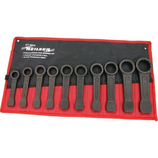 Neilsen 10Pc Slogging Ring Spanner Set 24-50Mm Heavy Duty