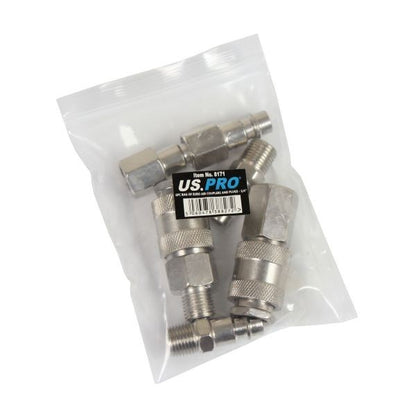 US PRO 6PC European Air Coupler and Plug Set 1/4" Male & Female