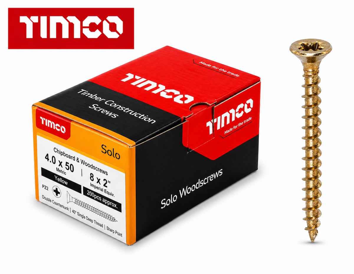 Timco Chipboard Woodscrews 4.0X50Mm Pz Yellow Double Csk 400Pk With Bits