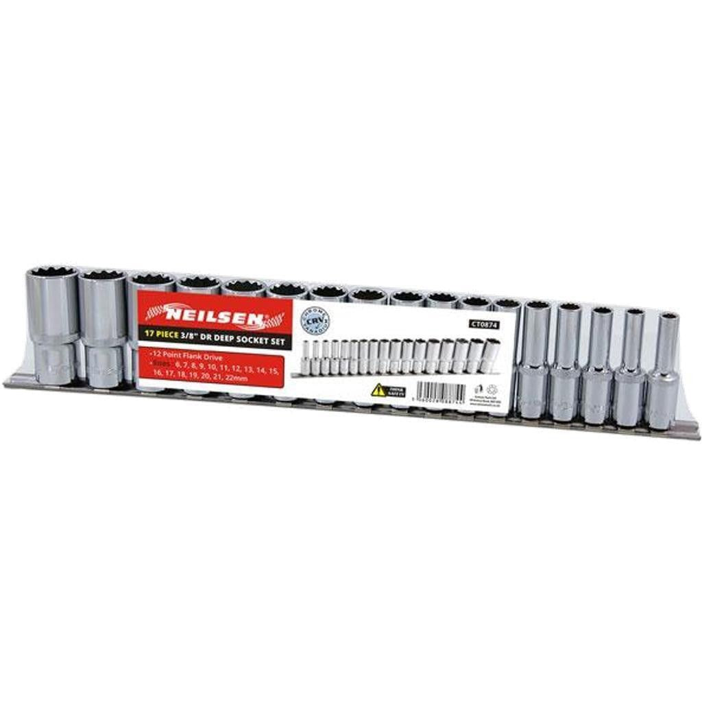 NEILSEN 17PC 3/8" Drive Long Reach Deep Socket Set Metric 6-22MM 12-Point