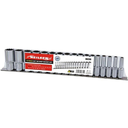 NEILSEN 17PC 3/8" Drive Long Reach Deep Socket Set Metric 6-22MM 12-Point