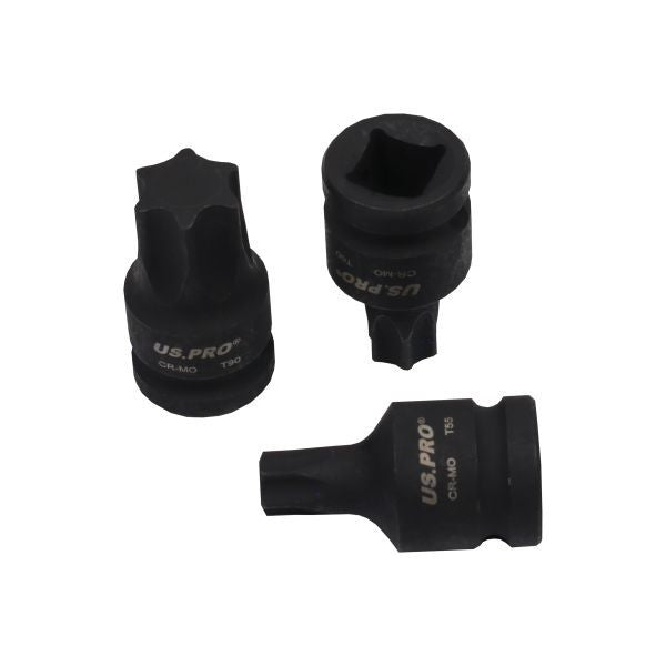 US PRO 1/2" Drive 6PC Impact Star (Torx) Socket Bit Set T55–T100 45MM