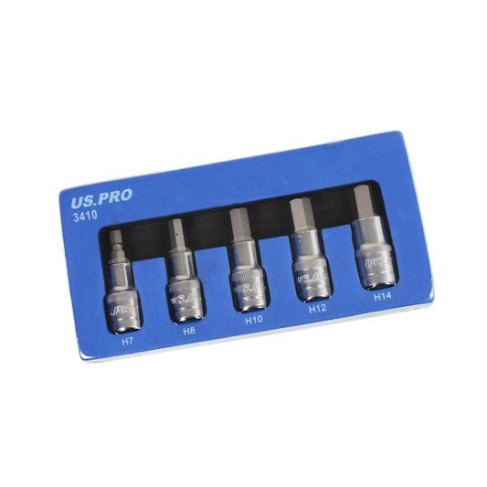 Us Pro 5Pc 1/2" Drive Allen Hex Bit Sockets 7Â14Mm 60Mm Long Cr-V Steel Tool Set