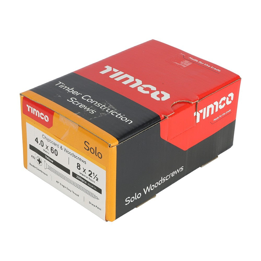 Timco 4.0 x 60mm Pozi Chipboard Woodscrews Yellow Double Countersunk 400 Pack