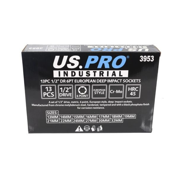 US PRO 13PC 1/2" Drive 6-Point Metric Deep Impact Socket Set 13MM-32MM