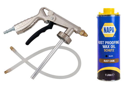Wax Oil Car Underbody Wax Protector Black 1L & Pro Air Coating Spray Gun Schutz
