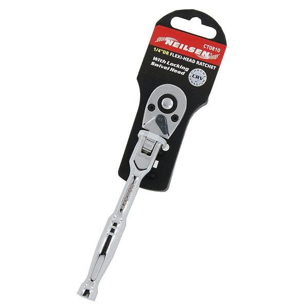 Neilsen 1/4" Drive Flexi Head Ratchet | Locking Swivel Handle Quick Release Tool