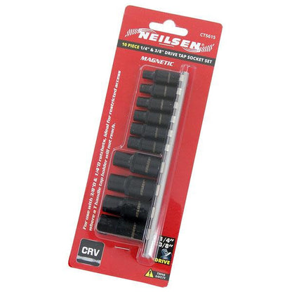 NEILSEN 10PC Magnetic Tap Socket Set 1/4" & 3/8" Drive M1.5–M14