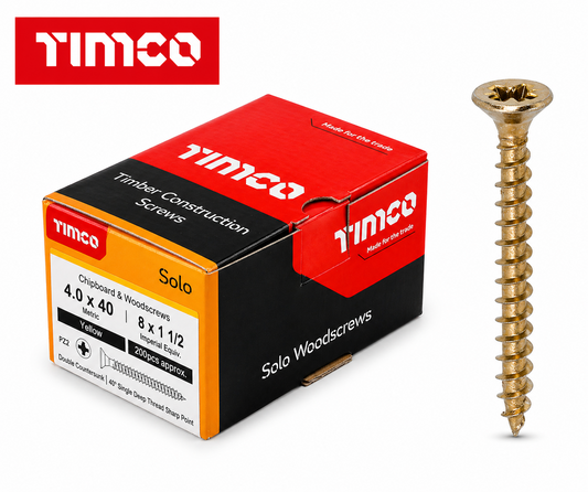 Timco Chipboard Woodscrews 4.0X40Mm Pz Yellow Double Csk 400Pk With Bits