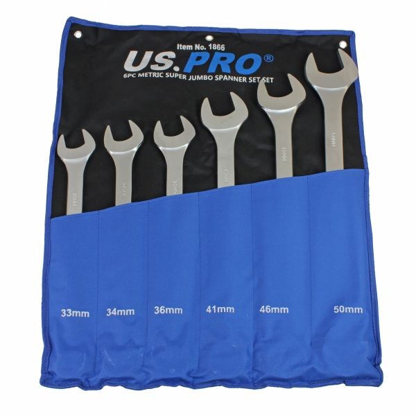 US PRO 6PC Super Jumbo Combination Spanner Set 33-50MM