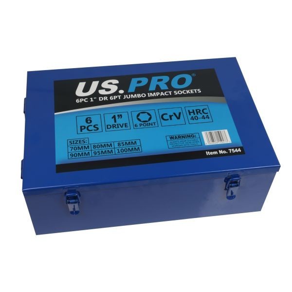 US PRO 6PC 1" Drive 6-Point Jumbo Impact Socket Set 70-100MM with Case