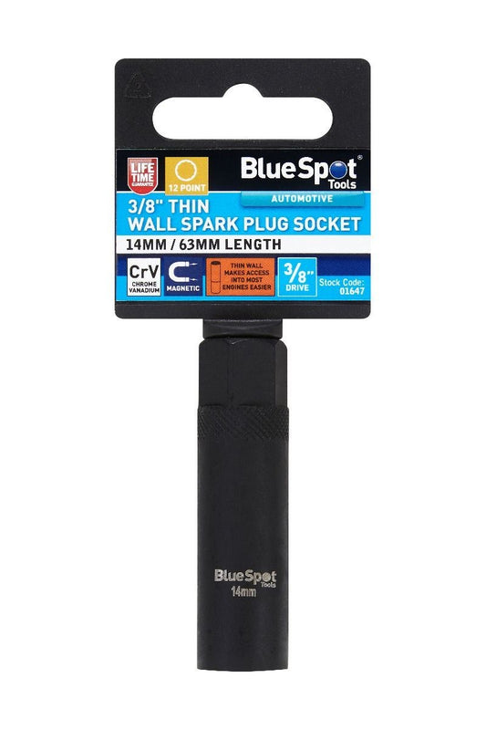 BlueSpot 14MM Thin Wall Magnetic Spark Plug Socket 3/8" Drive 12 Point