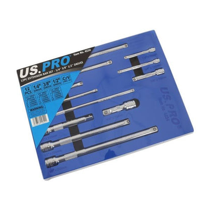 Us Pro 12Pc Extension Bar Set 1/4" 3/8" 1/2" Drive 75-250Mm Socket Extensions