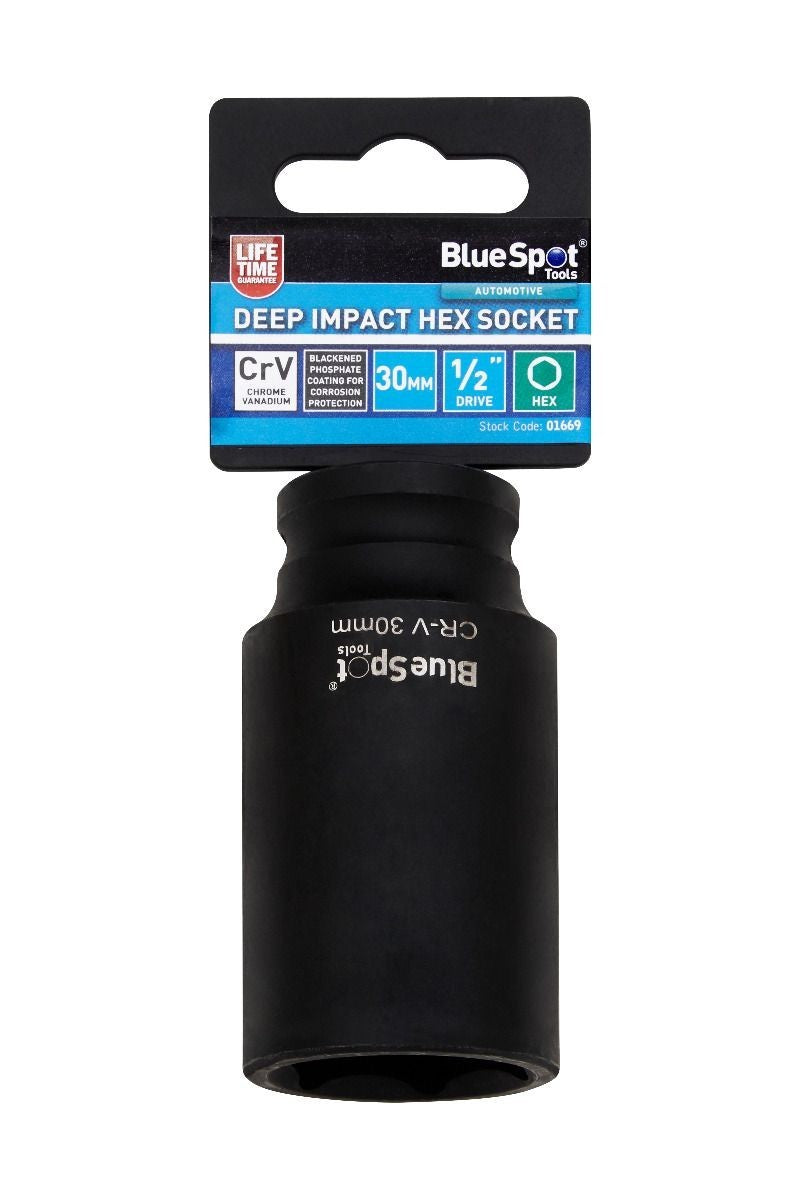 Bluespot 30Mm Deep Impact Socket 1/2 Drive 6 Point Heavy Duty Lifetime Guarantee
