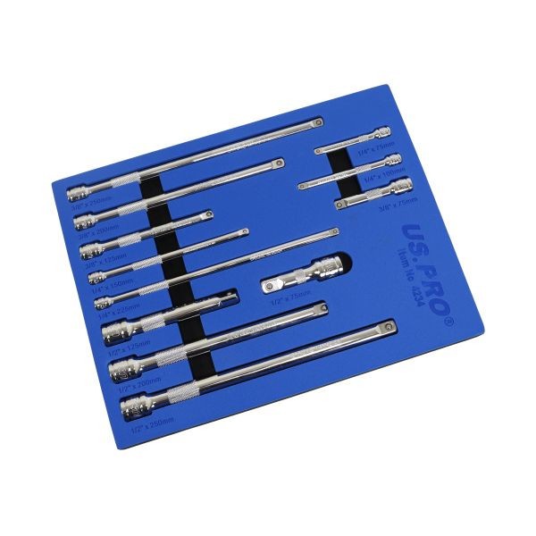 US PRO 12PC Extension Bar Set 1/4", 3/8" & 1/2" Drive 75-250MM