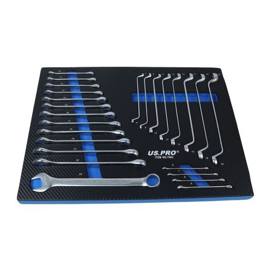 Us Pro 25Pc Metric Combination & Double Offset Ring Spanner Set 6-24Mm Eva Tray