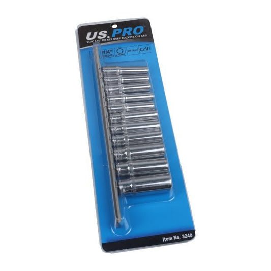 Us Pro 11Pc 1/4" Drive 6Pt Deep Metric Socket Set 4Â13Mm Cr-V Long Reach Hex