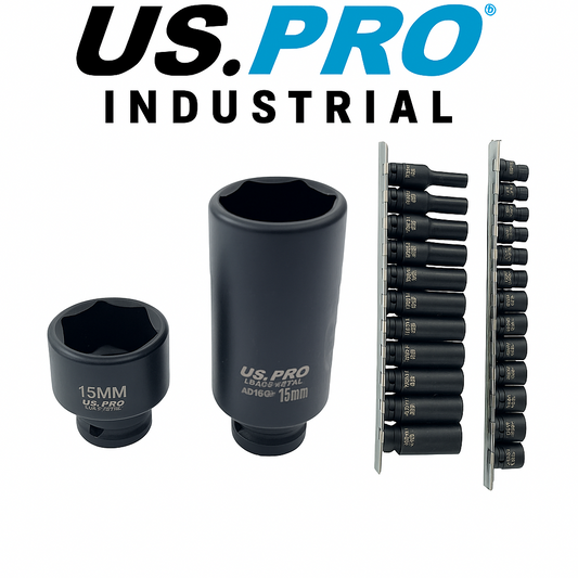 Us Pro 28Pc 1/4" Drive Deep & Shallow Impact Socket Sets 6Pt Hex Sockets Metric
