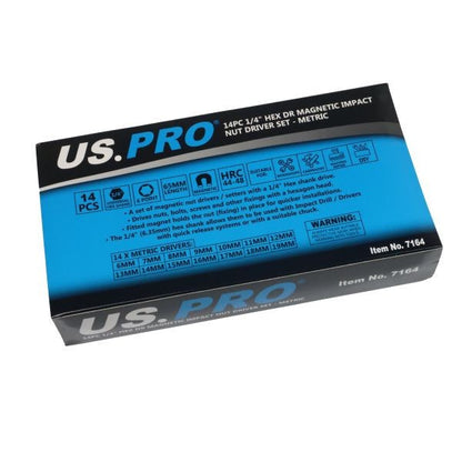 US PRO 14PC 1/4" Hex Magnetic Impact Nut Driver Set Metric 6-19MM
