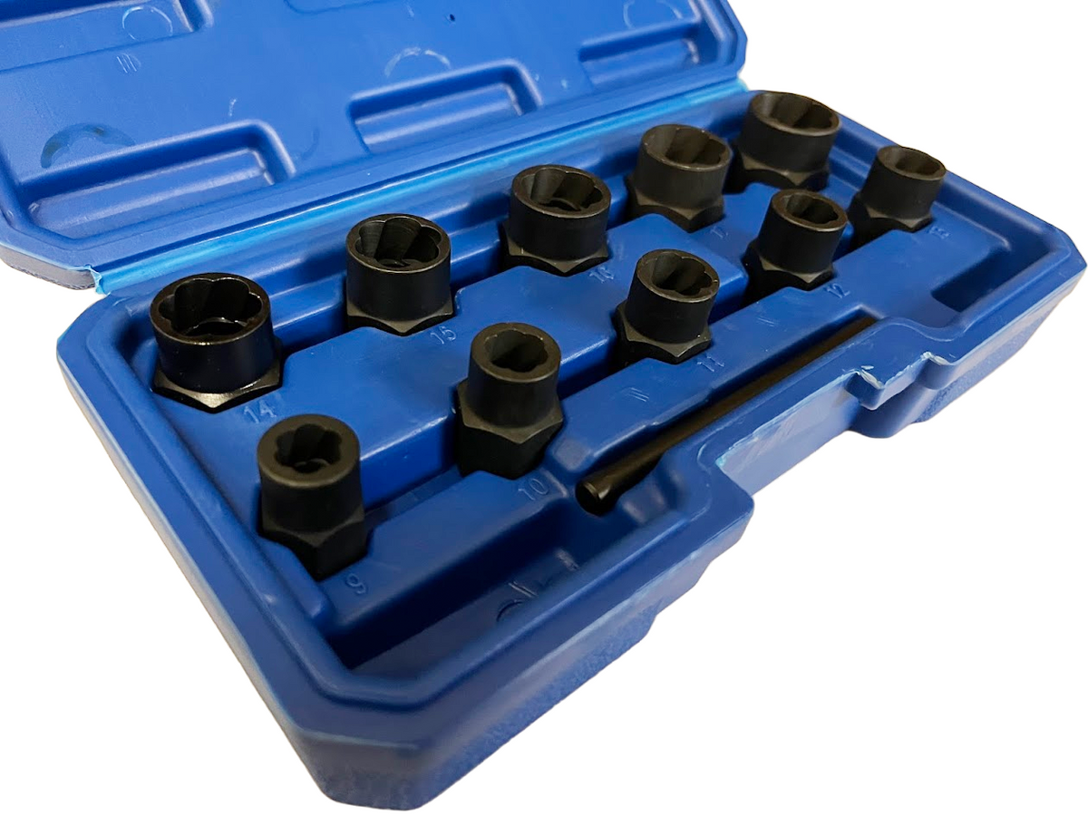 Us Pro 11Pc Bolt Nut Extractor Set Damaged Heads Studs Twist Sockets 9-19Mm