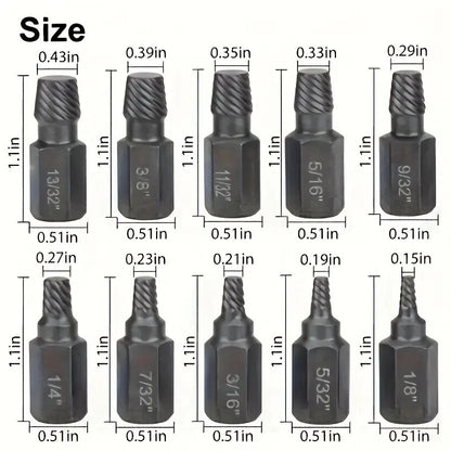 10PC Alloy Steel Thread Extractor Set 1/8"–13/32" Multi-Spline