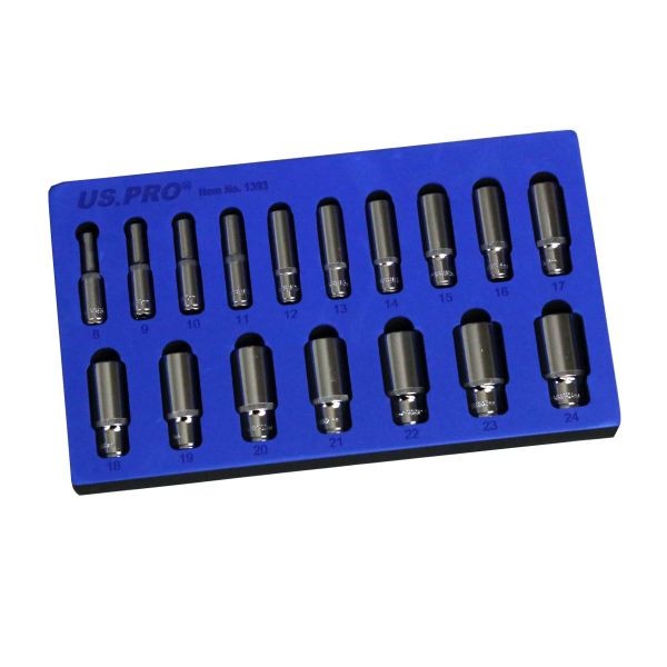 US PRO 17PC 3/8" Drive 12-Point Deep Socket Set 8-24MM