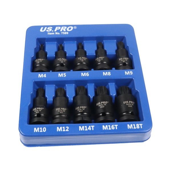 US PRO 10PC 1/2" Drive Impact Spline Bit Socket Set M4-M18