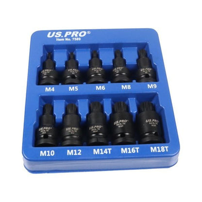 US PRO 10PC 1/2" Drive Impact Spline Bit Socket Set M4-M18