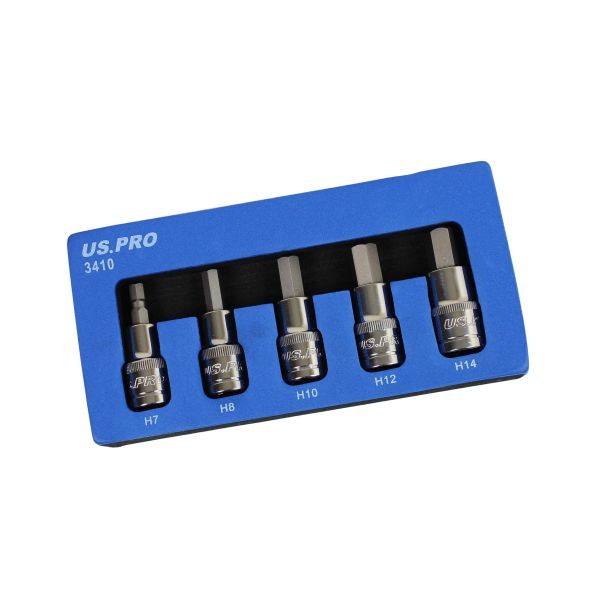 US PRO 5PC 1/2" Drive Hex Bit Socket Set 7-14MM 60MM Long
