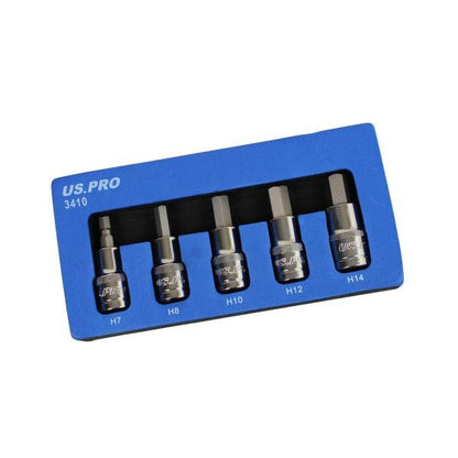 US PRO 5PC 1/2" Drive Hex Bit Socket Set 7-14MM 60MM Long