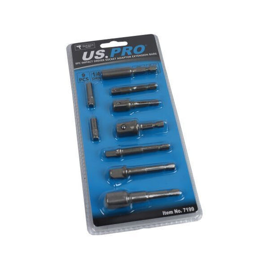 Us Pro 9Pc Impact Driver Socket Adaptors 1/4" Hex To 1/4", 3/8" & 1/2" Drive
