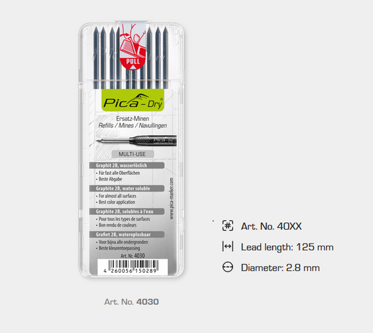 Pica 4030 Dry Graphite Refills 2.8Mm 125Mm 2B Â 10 Pack For Pica Dry Marker