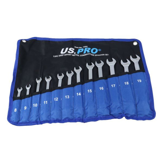 US PRO 12PC Deep Offset Metric Combination Spanner Set 8-19mm - SBW Trading Limited
