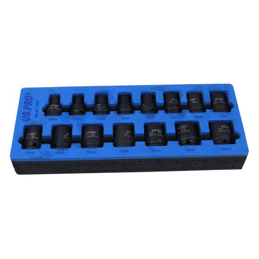 US PRO 15PC 1/2" DR 12PT Shallow Impact Socket Set 10-24mm - SBW Trading Limited