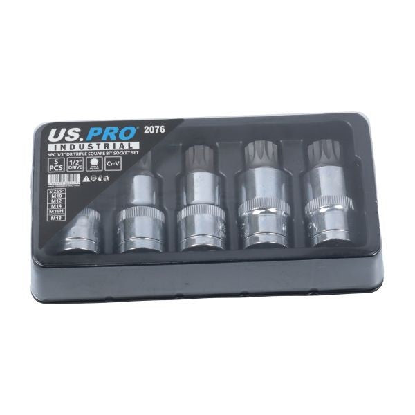 US PRO 5PC 1/2" DR TRIPLE SQUARE BIT SOCKET SET - SBW Trading Limited
