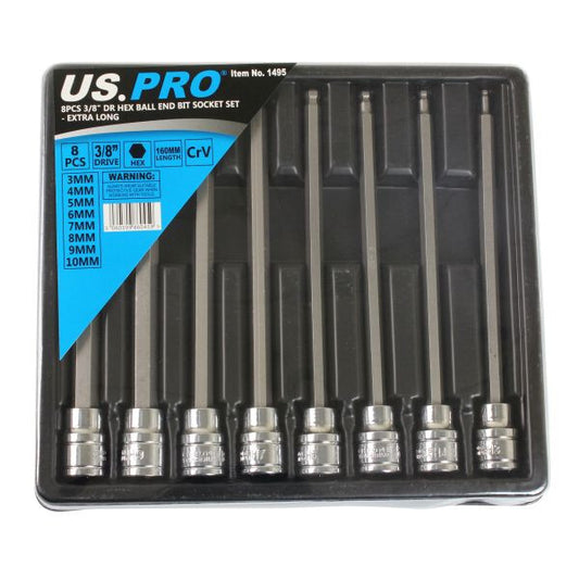 US PRO 8PCS 3/8â€ DR HEX BALL END BIT SOCKET SET - EXTRA LONG - SBW Trading Limited
