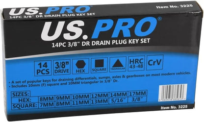 US PRO 3/8" DR 14PCS DRAIN PLUG KEY SET - SBW Trading Limited