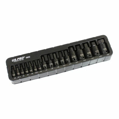 US PRO INDUSTRIAL 17PC IMPACT HEX BIT SOCKET SET - 1/4" 3/8" 1/2" DRIVES - SBW Trading Limited