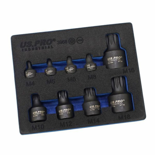 US PRO INDUSTRIAL 9PC STUBBY IMPACT XZN SPLINE SOCKET BIT SET - SBW Trading Limited