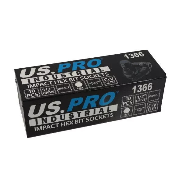 US PRO INDUSTRIAL 10PC 1/2" DR IMPACT HEX BIT SOCKETS - SBW Trading Limited