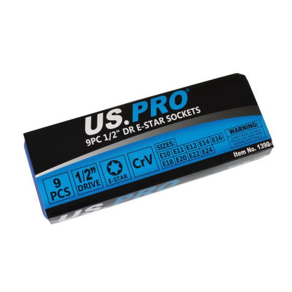 US PRO 9PC 1/2" DR E TORX SOCKET - SBW Trading Limited