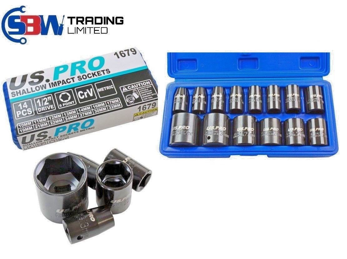 US PRO 14PC 1/2" DR SHALLOW IMPACT SOCKETS METRIC - SBW Trading Limited