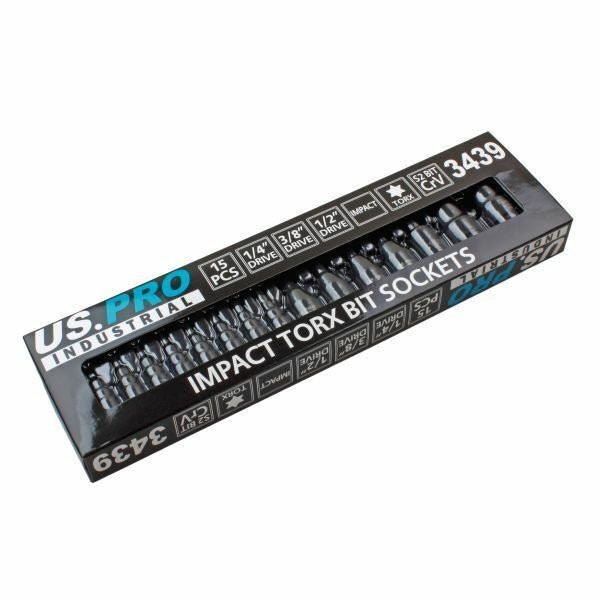 US PRO INDUSTRIAL 15PC IMPACT TORX BIT SOCKETS - 1/4" 3/8" 1/2" DRIVES - SBW Trading Limited