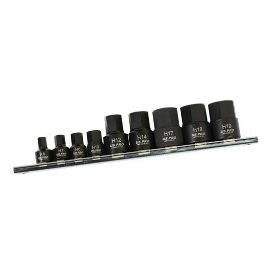 US PRO INDUSTRIAL 9PC 1/4" 3/8" DR STUBBY IMPACT HEX BIT SOCKETS - SBW Trading Limited
